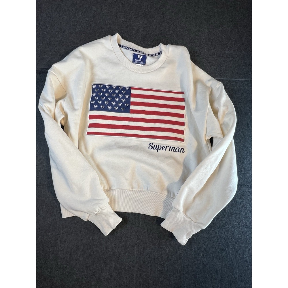Warner Bros. DC Comics Superman Sweatshirt Cream Crew neck  Size M Vintage
